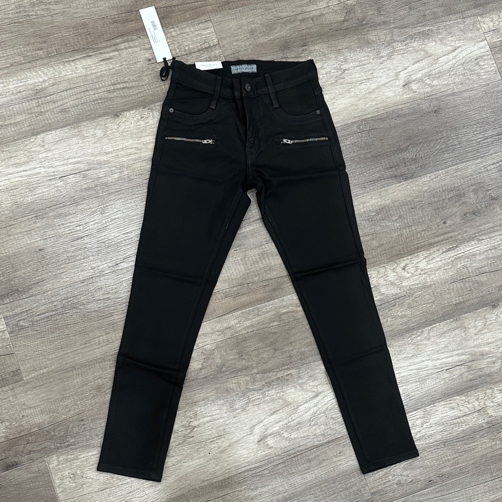 Black James Skinny Jeans with Zipper Pockets size 27 liquid leather Brand NWT